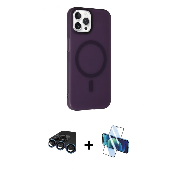 MARSİLYAN™- iPhone 15 Pro Kılıf Çekirdek Modern Prime - Siyah 3D Antistatik Cam Ekran Koruyucu + Raze Metal Kamera Lens - LT