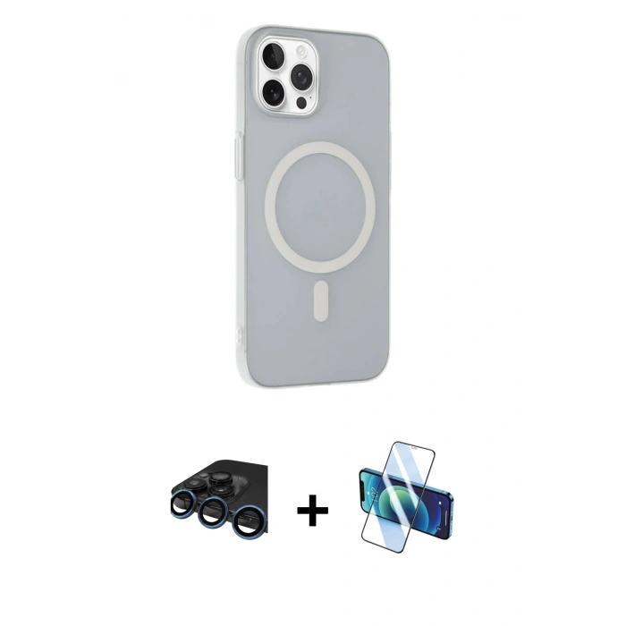 MARSİLYAN™- iPhone 15 Pro Kılıf Çekirdek Modern Prime - Siyah 3D Antistatik Cam Ekran Koruyucu + Raze Metal Kamera Lens - LT