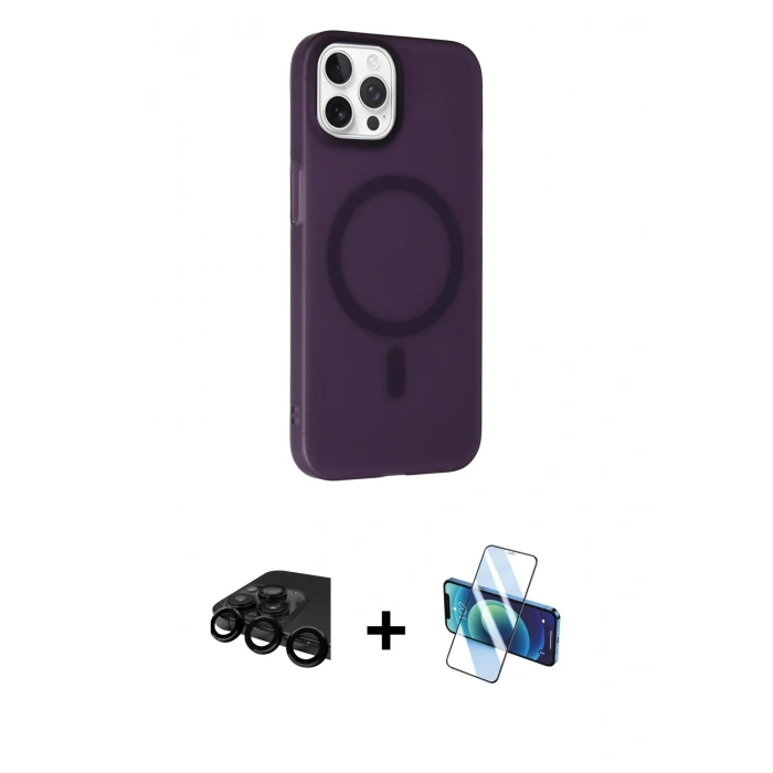 MARSİLYAN™- iPhone 15 Pro Kılıf Çekirdek Modern Prime - Siyah 3D Antistatik Cam Ekran Koruyucu + Raze Metal Kamera Lens - SH