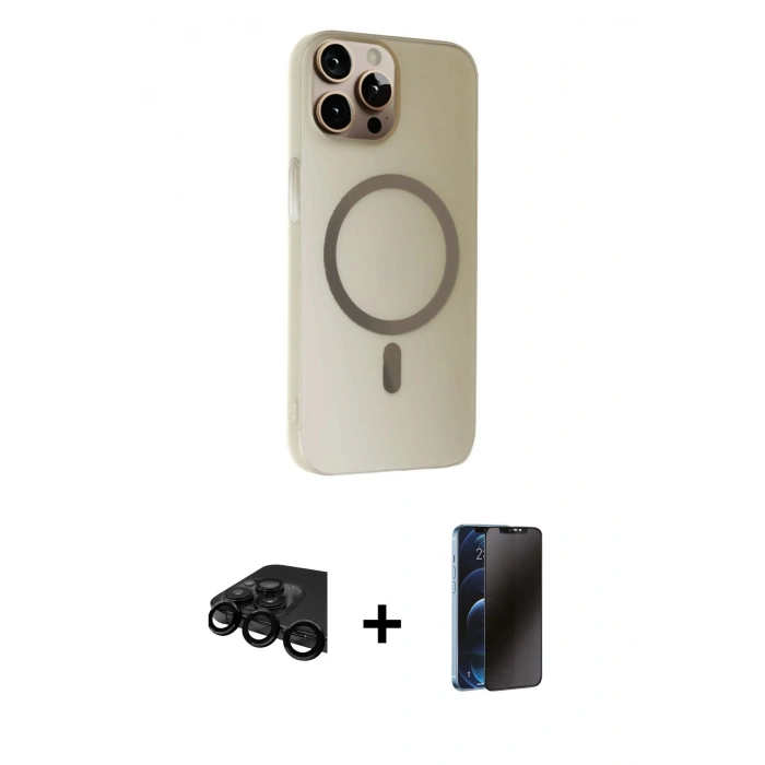 MARSİLYAN™- iPhone 15 Pro Kılıf Çekirdek Modern Prime - Siyah 3D Antistatik Hayalet Cam Ekran Koruyucu + Raze Metal Kamera Lens - SH