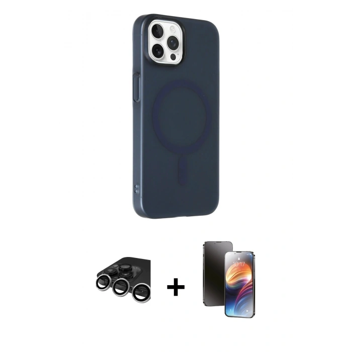 MARSİLYAN™- iPhone 15 Pro Kılıf Çekirdek Modern Prime - Siyah 3D Antistatik Mat Seramik Nano Ekran Koruyucu + Raze Metal Kamera Lens - GS