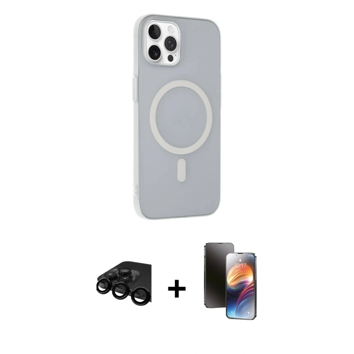 MARSİLYAN™- iPhone 15 Pro Kılıf Çekirdek Modern Prime - Siyah 3D Antistatik Mat Seramik Nano Ekran Koruyucu + Raze Metal Kamera Lens - SH