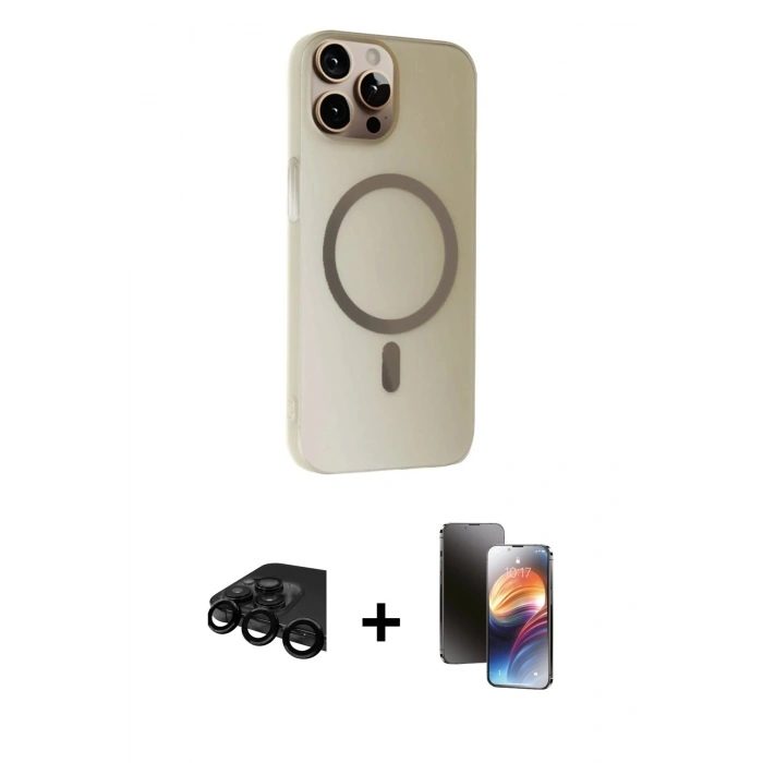 MARSİLYAN™- iPhone 15 Pro Kılıf Çekirdek Modern Prime - Siyah 3D Antistatik Mat Seramik Nano Ekran Koruyucu + Raze Metal Kamera Lens - SH