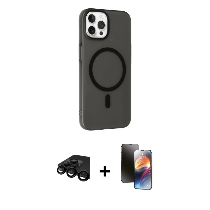 MARSİLYAN™- iPhone 15 Pro Kılıf Çekirdek Modern Prime - Siyah 3D Antistatik Mat Seramik Nano Ekran Koruyucu + Raze Metal Kamera Lens - SH