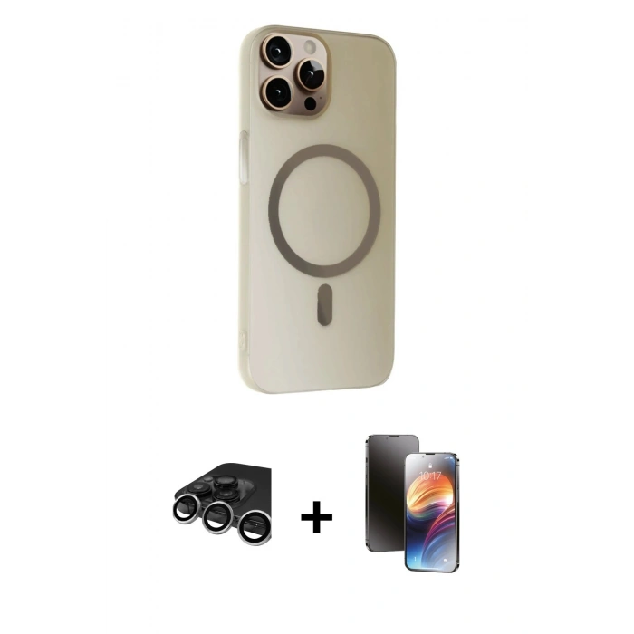 MARSİLYAN™- iPhone 15 Pro Kılıf Çekirdek Modern Prime - Siyah 3D Antistatik Mat Seramik Nano Ekran Koruyucu + Raze Metal Kamera Lens - GS