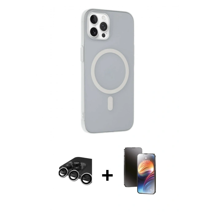 MARSİLYAN™- iPhone 15 Pro Kılıf Çekirdek Modern Prime - Siyah 3D Antistatik Mat Seramik Nano Ekran Koruyucu + Raze Metal Kamera Lens - GS