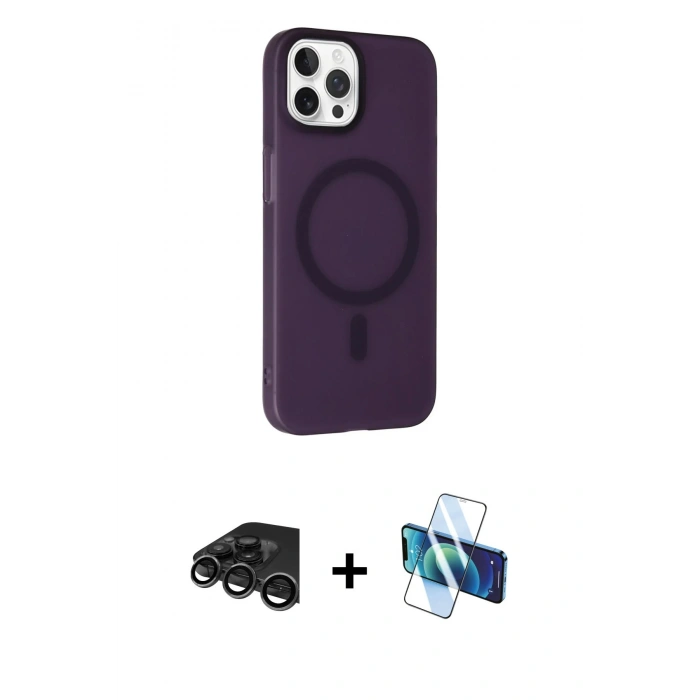 MARSİLYAN™- iPhone 15 Pro Kılıf Çekirdek Modern Prime - Siyah 3D Antistatik Seramik Nano Ekran Koruyucu + Raze Metal Kamera Lens - TMGI