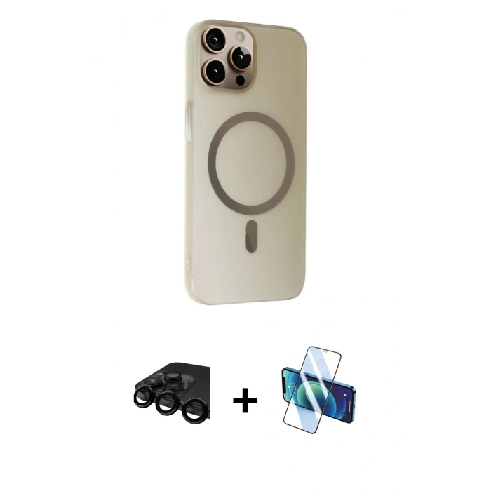 MARSİLYAN™- iPhone 15 Pro Kılıf Çekirdek Modern Prime - Siyah 3D Antistatik Seramik Nano Ekran Koruyucu + Siyah Raze Metal Kamera Lens