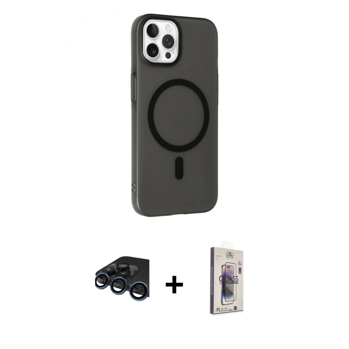 MARSİLYAN™- iPhone 15 Pro Kılıf Çekirdek Modern Prime - Siyah Bilvis 3D Cam Ekran Koruyucu + Raze Metal Kamera Lens - LT