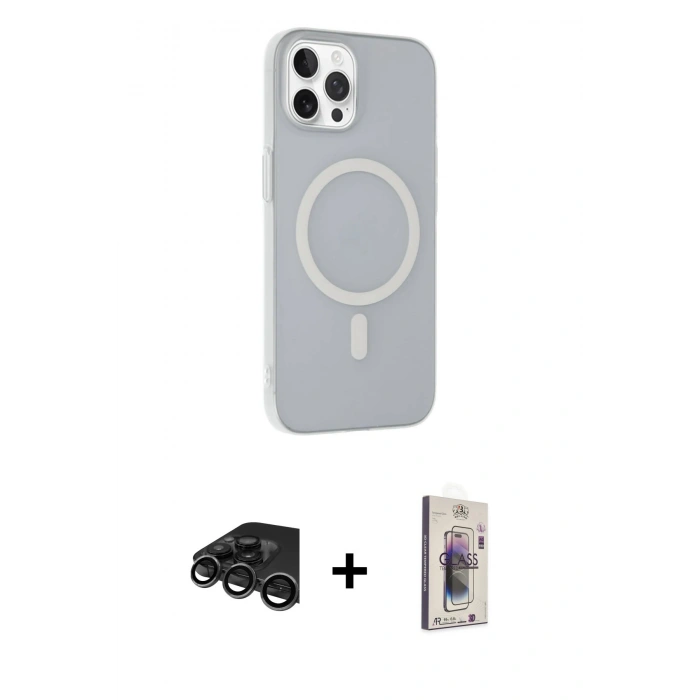 MARSİLYAN™- iPhone 15 Pro Kılıf Çekirdek Modern Prime - Siyah Bilvis 3D Cam Ekran Koruyucu + Raze Metal Kamera Lens - TMGI