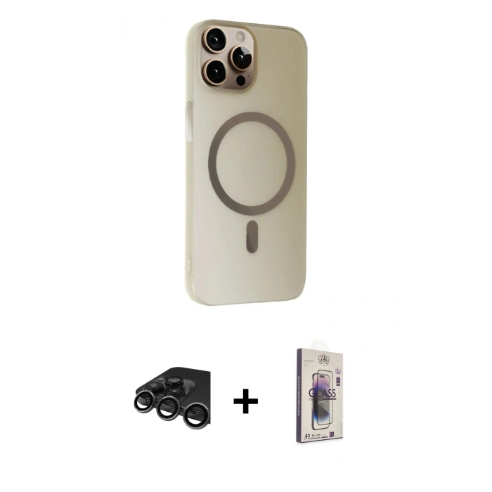 MARSİLYAN™- iPhone 15 Pro Kılıf Çekirdek Modern Prime - Siyah Bilvis 3D Cam Ekran Koruyucu + Raze Metal Kamera Lens - TMGI