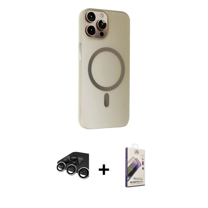MARSİLYAN™- iPhone 15 Pro Kılıf Çekirdek Modern Prime - Siyah Bilvis 3D Mat Cam Ekran Koruyucu + Raze Metal Kamera Lens - GS