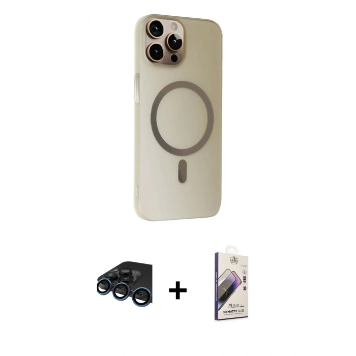 MARSİLYAN™- iPhone 15 Pro Kılıf Çekirdek Modern Prime - Siyah Bilvis 3D Mat Cam Ekran Koruyucu + Raze Metal Kamera Lens - LT