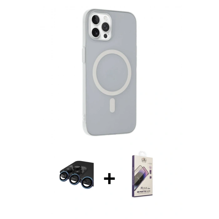 MARSİLYAN™- iPhone 15 Pro Kılıf Çekirdek Modern Prime - Siyah Bilvis 3D Mat Cam Ekran Koruyucu + Raze Metal Kamera Lens - LT