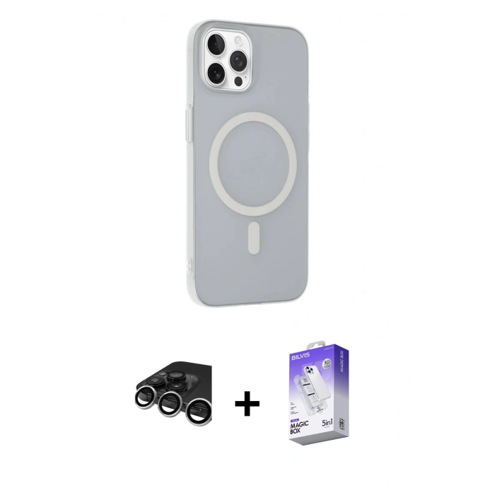 MARSİLYAN™- iPhone 15 Pro Kılıf Çekirdek Modern Prime - Siyah Bilvis 5in1 3D Magic Cam Ekran Koruyucu + Raze Metal Kamera Lens - GS