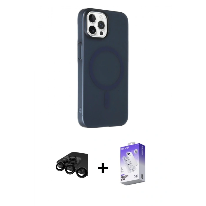MARSİLYAN™- iPhone 15 Pro Kılıf Çekirdek Modern Prime - Siyah Bilvis 5in1 3D Magic Cam Ekran Koruyucu + Raze Metal Kamera Lens - SH