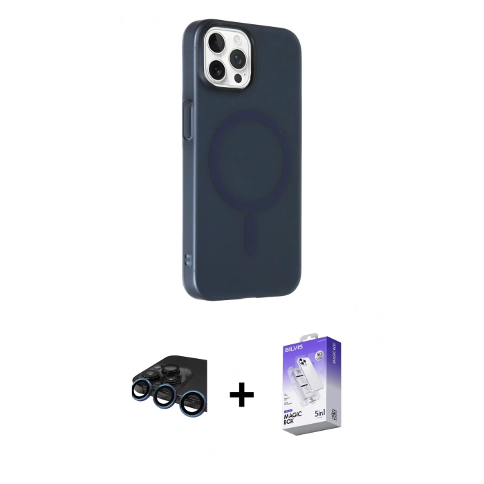 MARSİLYAN™- iPhone 15 Pro Kılıf Çekirdek Modern Prime - Siyah Bilvis 5in1 3D Magic Cam Ekran Koruyucu + Raze Metal Kamera Lens - LT