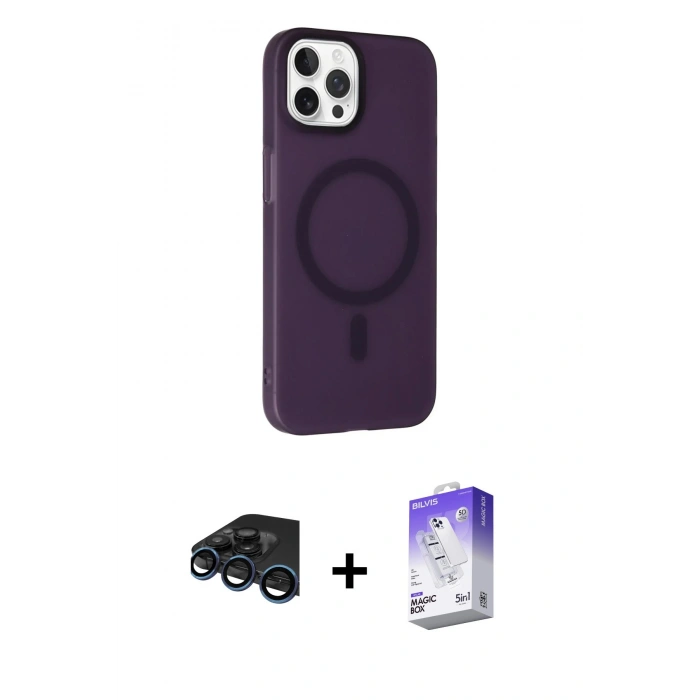 MARSİLYAN™- iPhone 15 Pro Kılıf Çekirdek Modern Prime - Siyah Bilvis 5in1 3D Magic Cam Ekran Koruyucu + Raze Metal Kamera Lens - LT