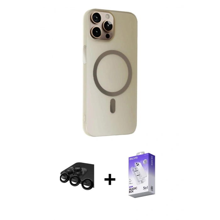 MARSİLYAN™- iPhone 15 Pro Kılıf Çekirdek Modern Prime - Siyah Bilvis 5in1 3D Magic Cam Ekran Koruyucu + Raze Metal Kamera Lens - SH