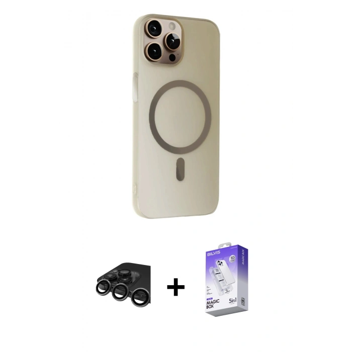 MARSİLYAN™- iPhone 15 Pro Kılıf Çekirdek Modern Prime - Siyah Bilvis 5in1 3D Magic Cam Ekran Koruyucu + Raze Metal Kamera Lens - TMGI