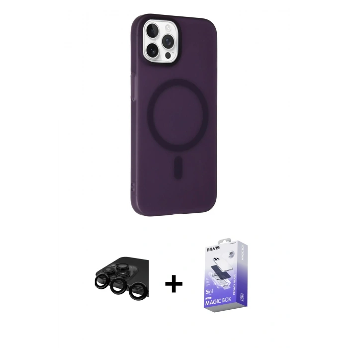 MARSİLYAN™- iPhone 15 Pro Kılıf Çekirdek Modern Prime - Siyah Bilvis 5in1 5D Magic Hayalet Cam Ekran Koruyucu + Siyah Raze Metal Kamera Lens