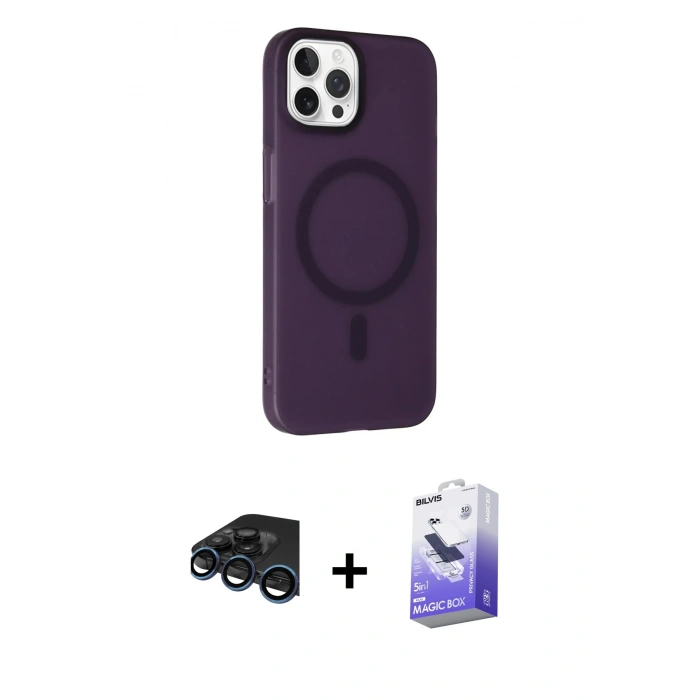 MARSİLYAN™- iPhone 15 Pro Kılıf Çekirdek Modern Prime - Siyah Bilvis 5in1 5D Magic Hayalet Cam Ekran Koruyucu + Raze Metal Kamera Lens - LT