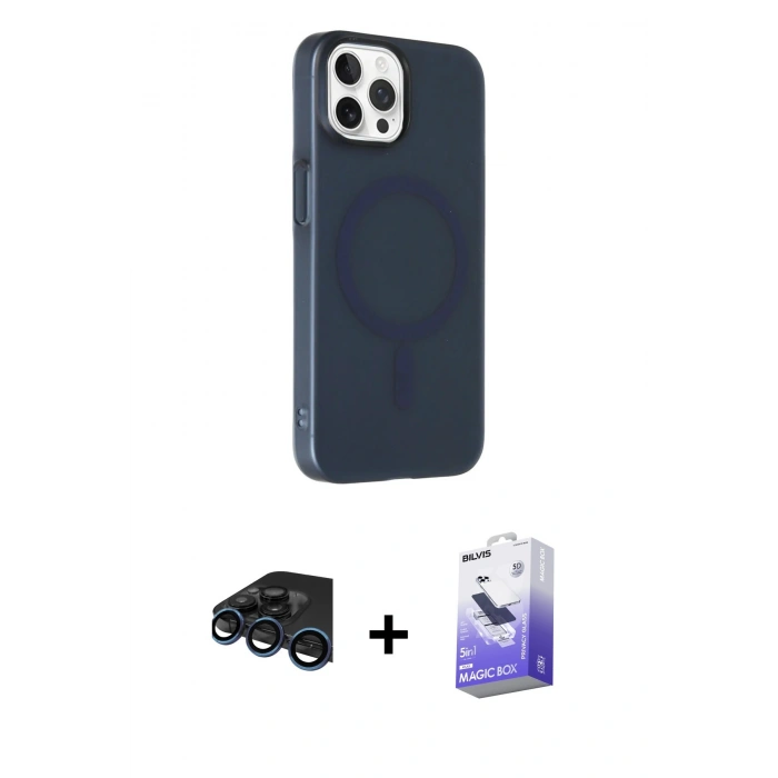 MARSİLYAN™- iPhone 15 Pro Kılıf Çekirdek Modern Prime - Siyah Bilvis 5in1 5D Magic Hayalet Cam Ekran Koruyucu + Raze Metal Kamera Lens - LT