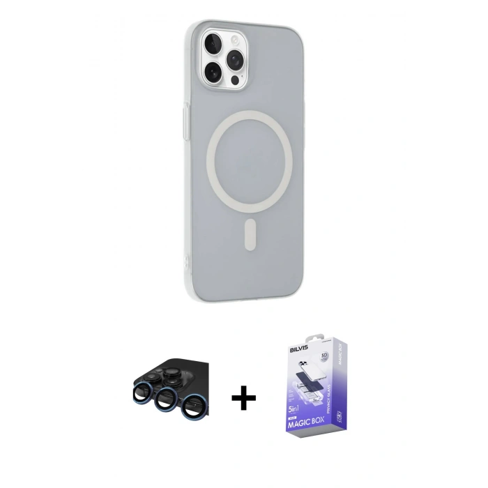 MARSİLYAN™- iPhone 15 Pro Kılıf Çekirdek Modern Prime - Siyah Bilvis 5in1 5D Magic Hayalet Cam Ekran Koruyucu + Raze Metal Kamera Lens - LT