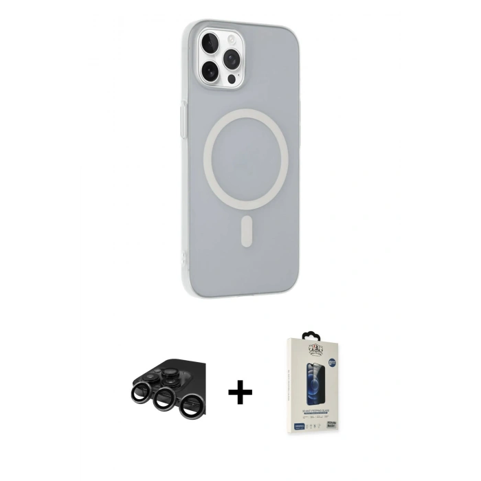 MARSİLYAN™- iPhone 15 Pro Kılıf Çekirdek Modern Prime - Siyah Bilvis Hayalet Cam Ekran Koruyucu + Raze Metal Kamera Lens - TMGI