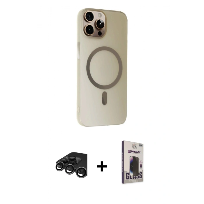 MARSİLYAN™- iPhone 15 Pro Kılıf Çekirdek Modern Prime - Siyah Bilvis Hayalet Cam Ekran Koruyucu + Raze Metal Kamera Lens - TMGI