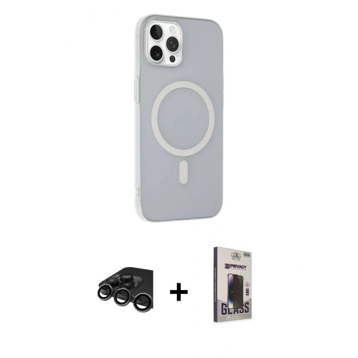 MARSİLYAN™- iPhone 15 Pro Kılıf Çekirdek Modern Prime - Siyah Bilvis Hayalet Cam Ekran Koruyucu + Raze Metal Kamera Lens - TMGI