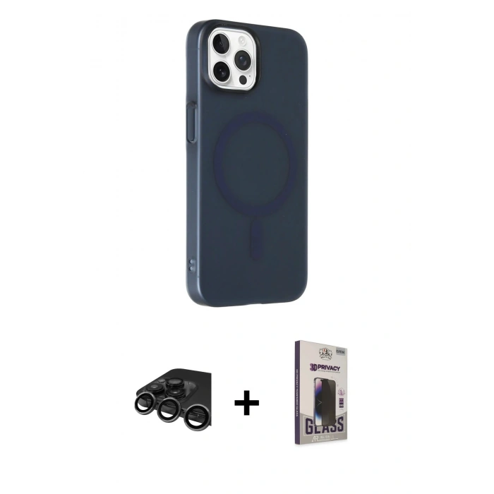 MARSİLYAN™- iPhone 15 Pro Kılıf Çekirdek Modern Prime - Siyah Bilvis Hayalet Cam Ekran Koruyucu + Raze Metal Kamera Lens - TMGI