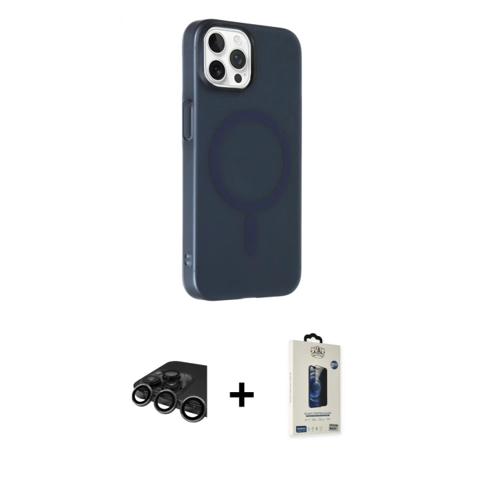 MARSİLYAN™- iPhone 15 Pro Kılıf Çekirdek Modern Prime - Siyah Bilvis Hayalet Cam Ekran Koruyucu + Raze Metal Kamera Lens - TMGI