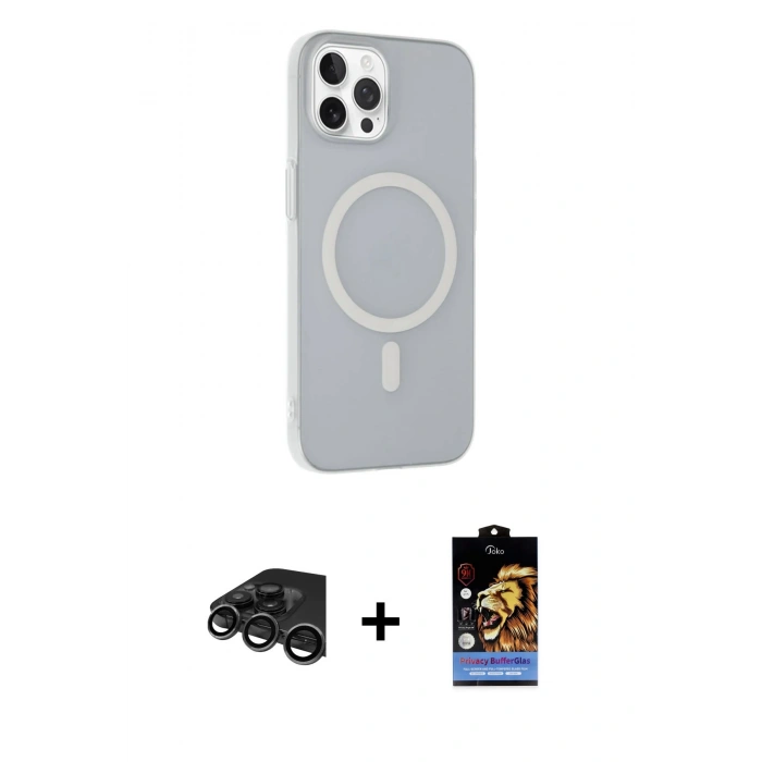 MARSİLYAN™- iPhone 15 Pro Kılıf Çekirdek Modern Prime - Siyah Buffer Hayalet Cam Ekran Koruyucu + Raze Metal Kamera Lens - TMGI