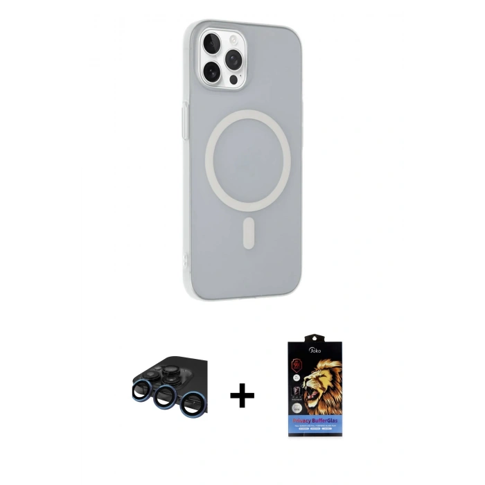 MARSİLYAN™- iPhone 15 Pro Kılıf Çekirdek Modern Prime - Siyah Buffer Hayalet Cam Ekran Koruyucu + Raze Metal Kamera Lens - LT