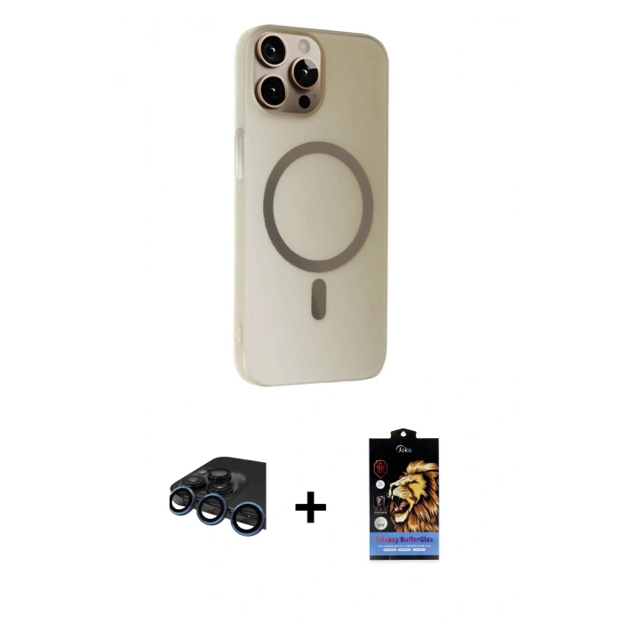 MARSİLYAN™- iPhone 15 Pro Kılıf Çekirdek Modern Prime - Siyah Buffer Hayalet Cam Ekran Koruyucu + Raze Metal Kamera Lens - LT