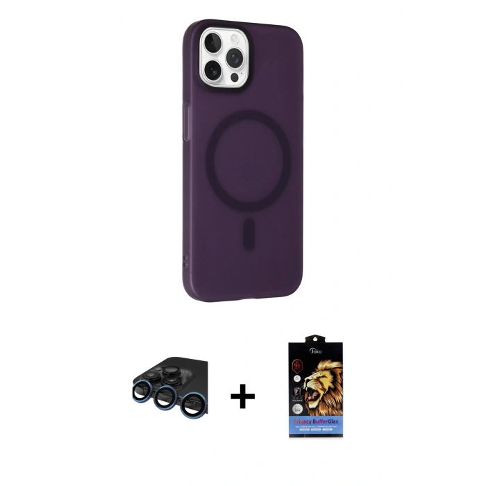 MARSİLYAN™- iPhone 15 Pro Kılıf Çekirdek Modern Prime - Siyah Buffer Hayalet Cam Ekran Koruyucu + Raze Metal Kamera Lens - LT