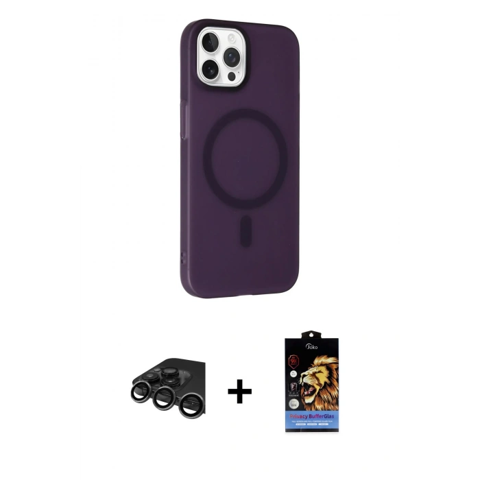 MARSİLYAN™- iPhone 15 Pro Kılıf Çekirdek Modern Prime - Siyah Buffer Hayalet Cam Ekran Koruyucu + Raze Metal Kamera Lens - TMGI