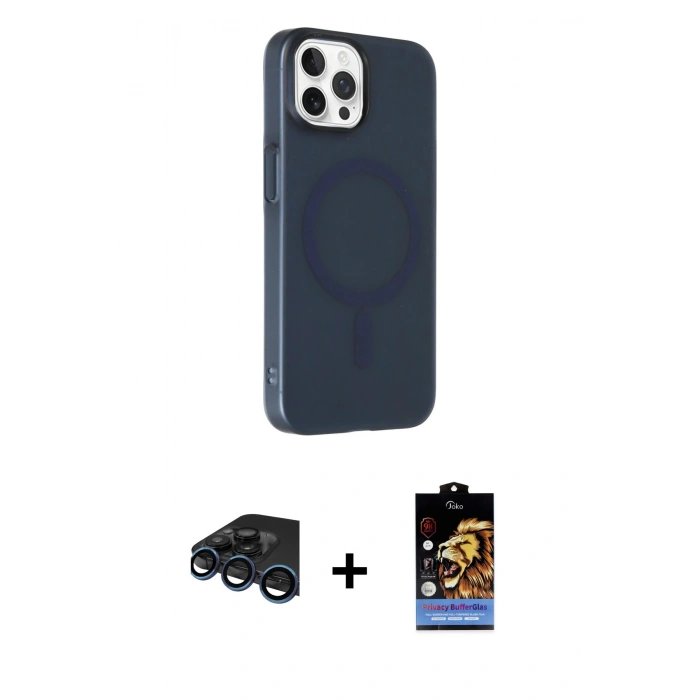 MARSİLYAN™- iPhone 15 Pro Kılıf Çekirdek Modern Prime - Siyah Buffer Hayalet Cam Ekran Koruyucu + Raze Metal Kamera Lens - LT