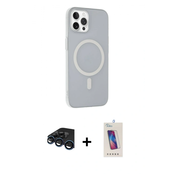 MARSİLYAN™- iPhone 15 Pro Kılıf Çekirdek Modern Prime - Siyah Joko 5D Cam + Raze Metal Kamera Lens - LT