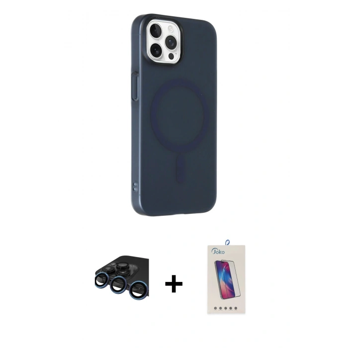MARSİLYAN™- iPhone 15 Pro Kılıf Çekirdek Modern Prime - Siyah Joko 5D Cam + Raze Metal Kamera Lens - LT