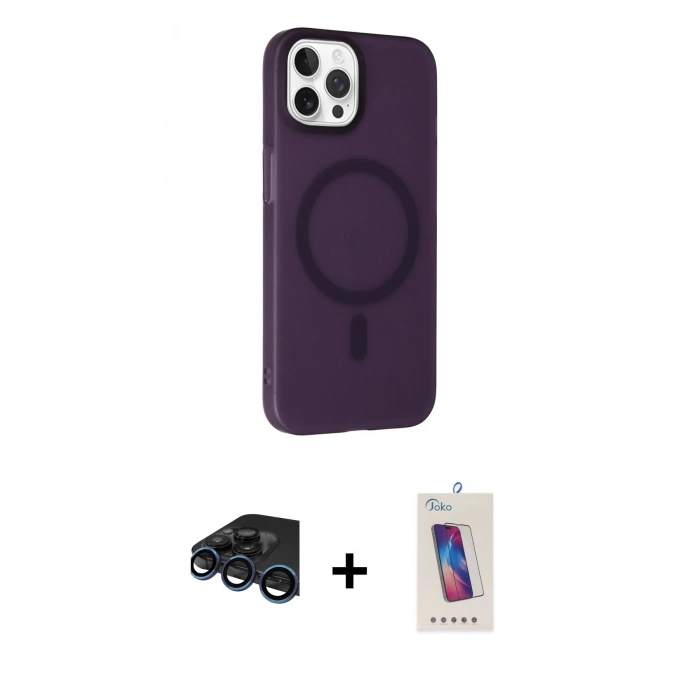 MARSİLYAN™- iPhone 15 Pro Kılıf Çekirdek Modern Prime - Siyah Joko 5D Cam + Raze Metal Kamera Lens - LT