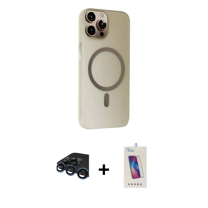 MARSİLYAN™- iPhone 15 Pro Kılıf Çekirdek Modern Prime - Siyah Joko 5D Cam + Raze Metal Kamera Lens - LT