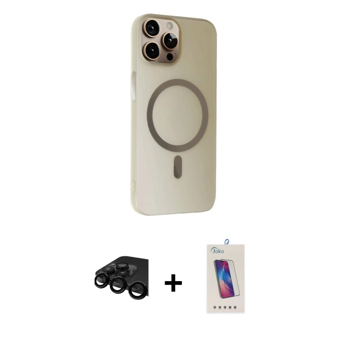 MARSİLYAN™- iPhone 15 Pro Kılıf Çekirdek Modern Prime - Siyah Joko 5D Cam + Raze Metal Kamera Lens - SH