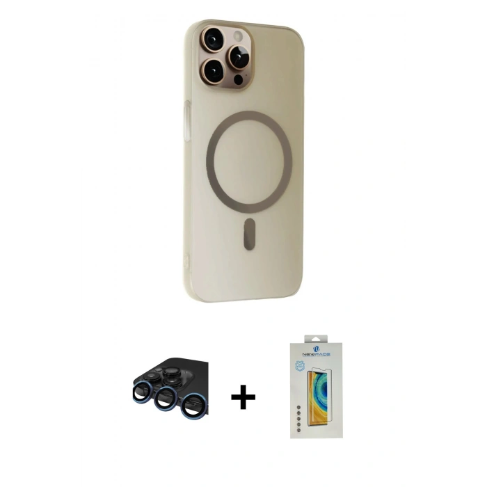 MARSİLYAN™- iPhone 15 Pro Kılıf Çekirdek Modern Prime - Siyah Polymer Nano Ekran Koruyucu + Lacivert Raze Metal Kamera Lens
