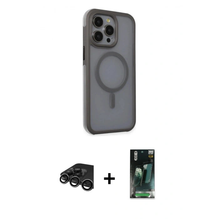MARSİLYAN™- iPhone 15 Pro Kılıf Çekirdek Yansıma Prime - Şeffaf 360 Full Body Arka Koruyucu + Raze Metal Kamera Lens - TMGI