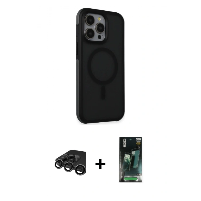 MARSİLYAN™- iPhone 15 Pro Kılıf Çekirdek Yansıma Prime - Şeffaf 360 Full Body Arka Koruyucu + Raze Metal Kamera Lens - TMGI