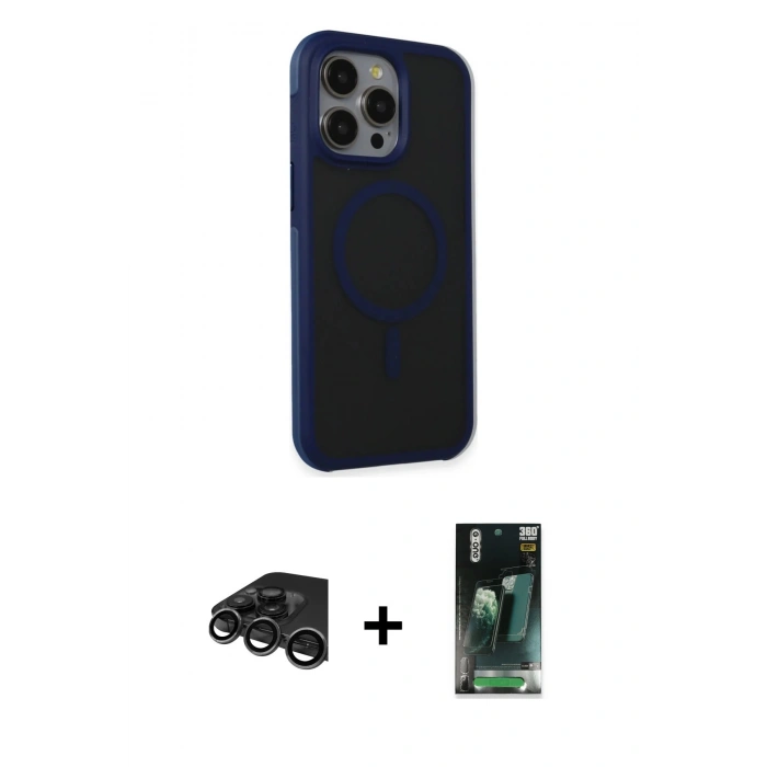 MARSİLYAN™- iPhone 15 Pro Kılıf Çekirdek Yansıma Prime - Şeffaf 360 Full Body Arka Koruyucu + Raze Metal Kamera Lens - TMGI