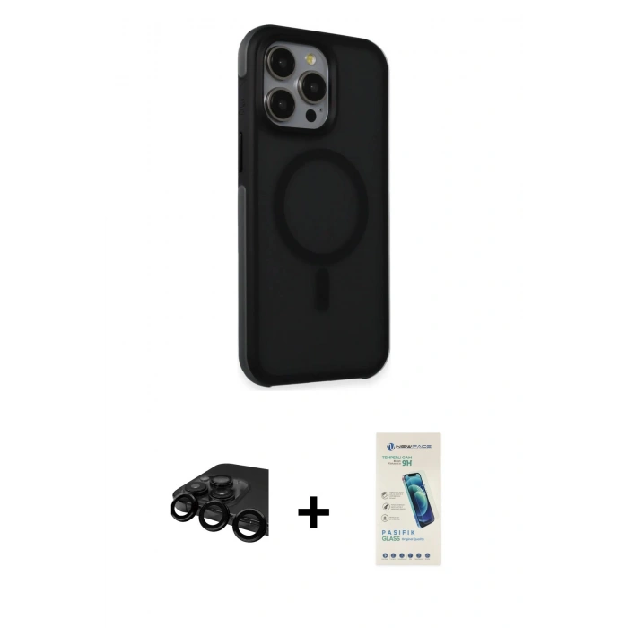 MARSİLYAN™- iPhone 15 Pro Kılıf Çekirdek Yansıma Prime - Şeffaf Pasifik Cam Ekran Koruyucu + Raze Metal Kamera Lens - SH
