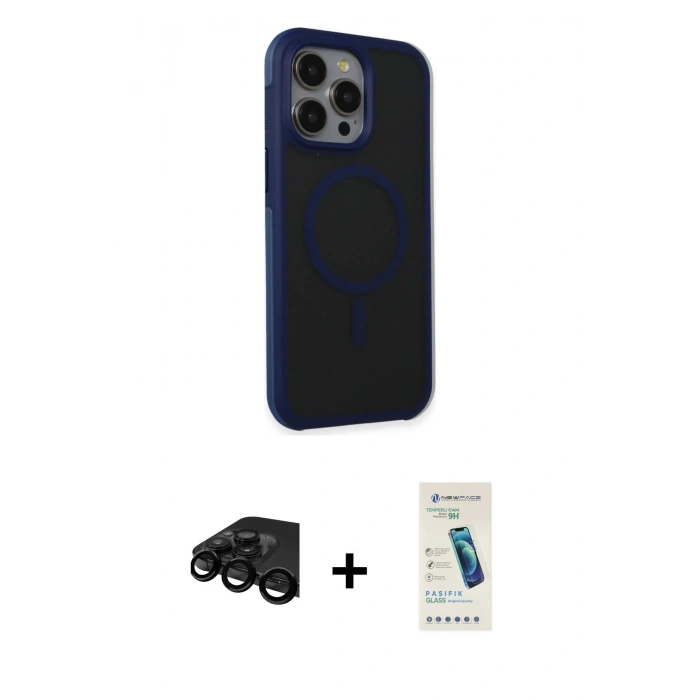 MARSİLYAN™- iPhone 15 Pro Kılıf Çekirdek Yansıma Prime - Şeffaf Pasifik Cam Ekran Koruyucu + Raze Metal Kamera Lens - SH